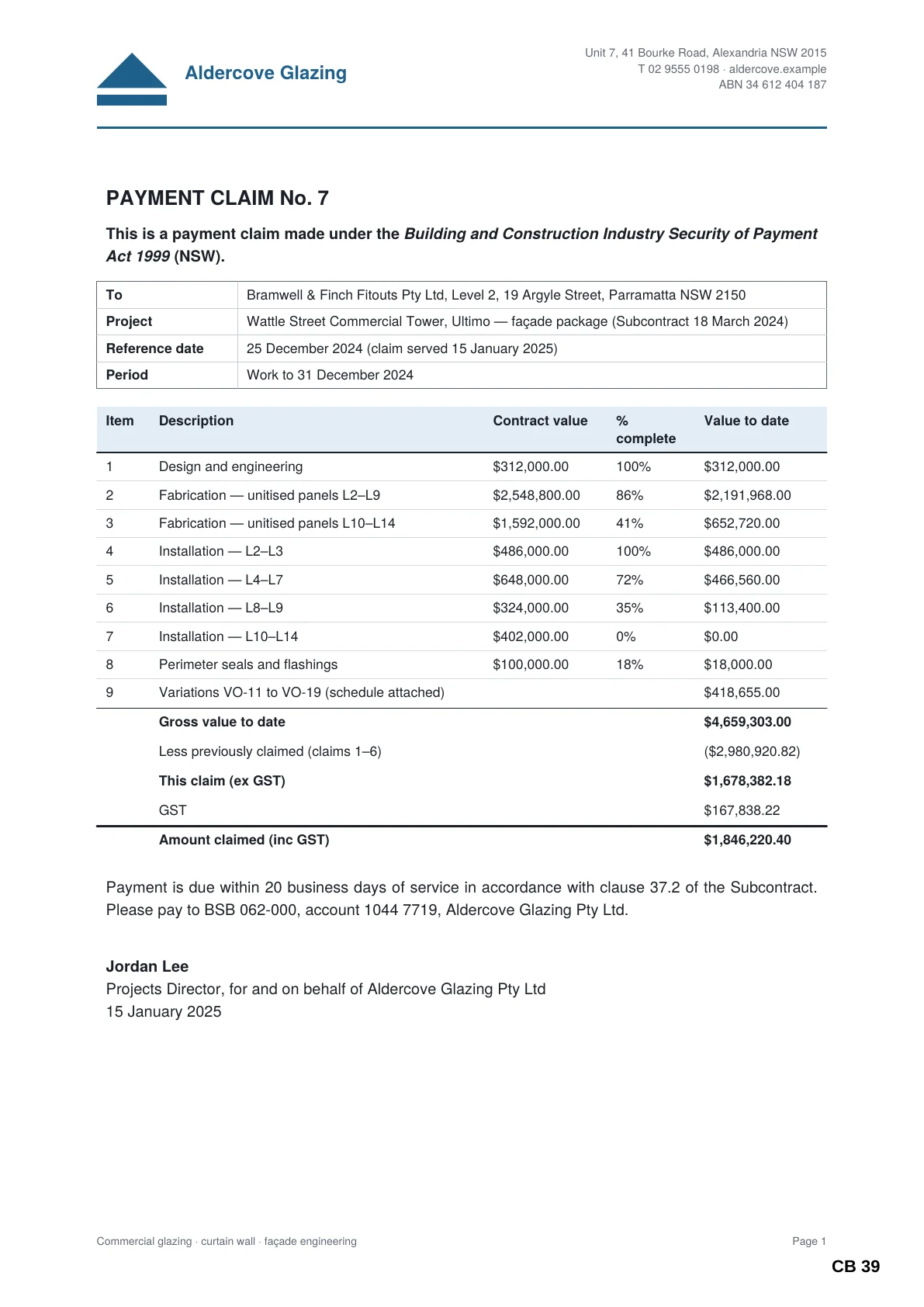 CB 39 of the demonstration court book